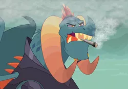 Size: 1040x720 | Tagged: 420, 420 blaze it, bloodshot eyes, blunt, derpibooru import, dragon, dragon lord torch, drugs, edit, edited screencap, gauntlet of fire, high, marijuana, safe, screencap, smoking, solo