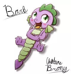 Size: 2450x2551 | Tagged: safe, artist:chiptunebrony, derpibooru import, spike, dragon, baby, baby dragon, barb, barbabetes, blush sticker, blushing, cursive writing, cute, female, folded wings, green eyes, looking at you, name, on back, on floor, open mouth, rule 63, rule63betes, shadow, signature, simple background, smiling, spikabetes, style emulation, text, white background, winged barb, winged spike, wings