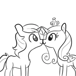 Size: 1280x1280 | Tagged: safe, artist:tjpones, derpibooru import, princess cadance, shining armor, pony, boop, cute, female, horns are touching, kissing, male, monochrome, noseboop, shiningcadance, shipping, simple background, sketch, straight, white background