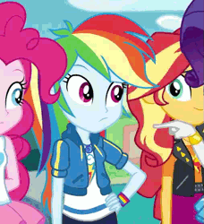 Size: 507x556 | Tagged: safe, derpibooru import, screencap, pinkie pie, rainbow dash, rarity, sunset shimmer, equestria girls, equestria girls series, rollercoaster of friendship, animated, cropped, dab, geode of super speed, gif, magical geodes, rainbow dab, stabilized