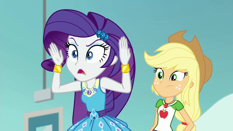 Size: 1920x1080 | Tagged: safe, derpibooru import, screencap, applejack, rarity, equestria girls, equestria girls series, rollercoaster of friendship, geode of shielding, geode of super strength, meme, you dense motherfucker