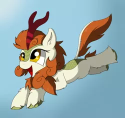 Size: 900x850 | Tagged: artist:llhopell, autumn blaze, awwtumn blaze, blue background, cute, derpibooru import, female, happy, kirin, open mouth, safe, simple background, smiling, solo, sounds of silence