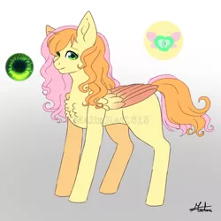 Size: 768x768 | Tagged: safe, artist:malinraf1615, derpibooru import, oc, oc:ema, unofficial characters only, pegasus, pony, chest fluff, colored wings, colored wingtips, female, gradient background, mare, offspring, parent:big macintosh, parent:fluttershy, parents:fluttermac, reference sheet, signature, solo, watermark