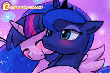 Size: 375x250 | Tagged: safe, artist:lumineko, derpibooru import, edit, princess luna, twilight sparkle, twilight sparkle (alicorn), alicorn, pony, animated, blushing, crown, cute, extreme speed animation, eyes closed, female, floppy ears, flower, frown, gif, hnnng, hug, jewelry, lidded eyes, lumineko is trying to murder us, lumineko's nuzzling princesses, lunabetes, mare, non-consensual nuzzling, nuclear cuteness, nuzzling, patreon, patreon logo, regalia, rubbing, seizure warning, snuggling, twiabetes, weapons-grade cute