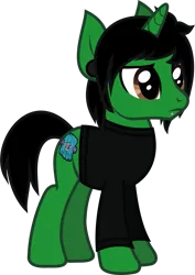 Size: 865x1220 | Tagged: safe, artist:lightningbolt, derpibooru import, ponified, pony, unicorn, .svg available, clothes, ear piercing, elf ears, frown, gauges, horn, long sleeves, male, pierce the veil, piercing, shirt, short mane, short tail, simple background, solo, stallion, standing, svg, tony perry, transparent background, vector