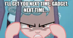 Size: 897x467 | Tagged: safe, derpibooru import, edit, edited screencap, screencap, cozy glow, pegasus, pony, school raze, angry, cozy glow is not amused, doctor claw, exploitable meme, female, filly, foal, frown, image macro, inspector gadget, inverted mouth, meme, pure concentrated unfiltered evil of the utmost potency, quote, reference, subverted meme, wanna be friends?