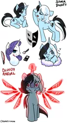 Size: 1024x1862 | Tagged: semi-grimdark, artist:rumay-chian, derpibooru import, rarity, oc, oc:silver duality, pony, unicorn, blood, crying, dark magic, female, glowing horn, knife, looks like somepony's, magic, makeup, mare, smiling, telekinesis