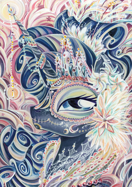 Size: 2550x3600 | Tagged: art is magic, artist:sararichard, bust, color porn, crown, derpibooru import, flower, flower in hair, jewelry, looking at you, portrait, princess luna, regalia, safe, solo, source needed, sugar skull, traditional art