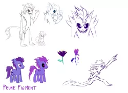Size: 6496x4724 | Tagged: safe, artist:earth_pony_colds, derpibooru import, oc, oc:pigment, unofficial characters only, demon, earth pony, pony, absurd resolution, claws, concept art, hand, monster, original art, pony monster, purple, reference, reference sheet, sketch, standing, tail