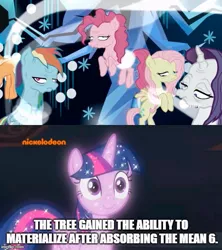 Size: 500x562 | Tagged: safe, derpibooru import, edit, edited screencap, screencap, mean applejack, mean fluttershy, mean pinkie pie, mean rainbow dash, mean rarity, tree of harmony, pony, the mean 6, what lies beneath, clone, dying, fan theory, female, mare, op might be on to something, sparkles, theory, treelight sparkle, you ruined everything