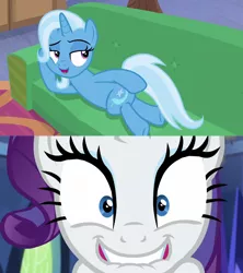 Size: 1280x1440 | Tagged: safe, derpibooru import, rarity, trixie, pony, unicorn, road to friendship, couch, draw me like one of your french girls, exploitable meme, female, lesbian, mare, meme, rarixie, shipping, sultry pose