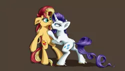 Size: 4200x2400 | Tagged: safe, artist:coldtrail, derpibooru import, rarity, sunset shimmer, pony, unicorn, cheek fluff, chest fluff, female, lesbian, looking at each other, mare, shipping, sunsarity, unshorn fetlocks