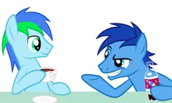 Size: 3543x2126 | Tagged: safe, artist:earth_pony_colds, derpibooru import, oc, oc:colds, oc:morning blast, pony, coke, food, friends, original art, soda, tea