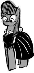 Size: 461x977 | Tagged: safe, artist:christheblue, derpibooru import, octavia melody, earth pony, pony, bowtie, clothes, cute, dress, female, mare, monochrome, ponies wearing black, simple background, sketch, smiling, solo, tavibetes