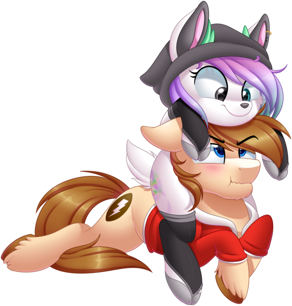 Size: 2540x2666 | Tagged: safe, artist:thegamblehorse, deleted from derpibooru, derpibooru import, oc, oc:winter aurora, oc:zone blitz, unofficial characters only, deer, accessory swap, annoyed, beanie, clothes, cute, deer oc, doe, female, grumpy, hat, heterochromia, hoodie, image, png, scrunchy face, simple background, transparent background, unshorn fetlocks, winterbetes, zonebetes