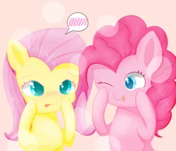 Size: 1280x1097 | Tagged: safe, artist:zoxriver503, derpibooru import, fluttershy, pinkie pie, pony, :p, blushing, colored pupils, cute, diapinkes, female, mare, pictogram, shyabetes, smiling, speech bubble, squishy, squishy cheeks, tongue out