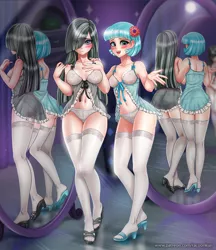 Size: 1200x1387 | Tagged: adorasexy, anime, artist:racoonsan, ass, babydoll, belly button, blushing, breasts, butt, clothes, cocobetes, coco pommel, cute, derpibooru import, duo, duo female, feet, female, high heels, human, humanized, lingerie, marblebetes, marble pie, mirror, nightgown, panties, sandals, see-through, sexy, shoes, socks, stockings, stupid sexy coco pommel, stupid sexy marble pie, suggestive, thigh highs, underwear