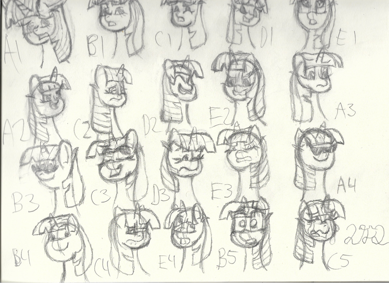 Size: 2338x1700 | Tagged: angry, artist:2tailedderpy, crying, derpibooru import, expressions, eyelashes, horn, sad, safe, signature, sketch, sunglasses, teary eyes, text, traditional art, twilight sparkle