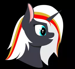 Size: 4468x4135 | Tagged: safe, artist:alltimemine, derpibooru import, oc, oc:velvet remedy, unofficial characters only, pony, unicorn, fallout equestria, fanfic, absurd resolution, black background, bust, ear fluff, fanfic art, female, horn, lineless, mare, portrait, profile, simple background, smiling, solo, teeth, vector