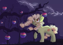 Size: 4900x3500 | Tagged: safe, artist:compassrose0425, derpibooru import, granny smith, earth pony, pony, family appreciation day, apple, female, food, mare, scene interpretation, solo, young granny smith, younger, zap apple