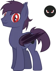 Size: 2462x3141 | Tagged: safe, artist:duskthebatpack, derpibooru import, oc, oc:shadow flight, unofficial characters only, bat pony, pony, bat pony oc, bat wings, commission, ear fluff, folded wings, high res, male, simple background, slit eyes, smiling, solo, stallion, standing, transparent background, vector, wings