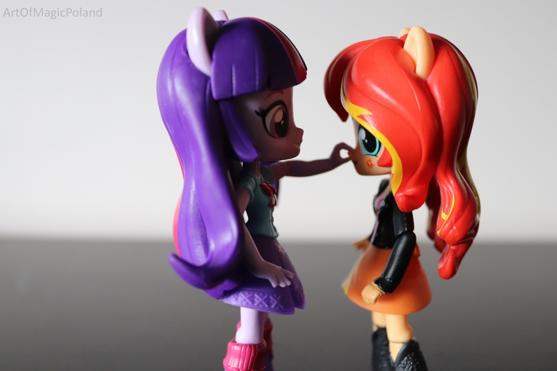 Size: 6000x4000 | Tagged: safe, artist:artofmagicpoland, derpibooru import, sunset shimmer, twilight sparkle, equestria girls, boop, doll, equestria girls minis, female, got your nose, lesbian, shipping, sunsetsparkle, toy