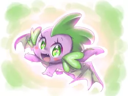 Size: 800x600 | Tagged: artist:thegreatrouge, barb, barbabetes, cute, derpibooru import, dragon, dragoness, female, flying, molt down, rule 63, rule63betes, safe, smiling, solo, spike, winged barb, winged spike