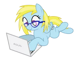 Size: 5443x4209 | Tagged: safe, artist:blue-vector, derpibooru import, oc, oc:cloud cuddler, unofficial characters only, pegasus, pony, absurd resolution, asus, computer, crossed legs, cutie mark, female, glasses, laptop computer, mouse cursor, show accurate, simple background, smiling, transparent background, vector