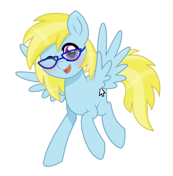 Size: 3078x3132 | Tagged: safe, artist:superanina, derpibooru import, oc, oc:cloud cuddler, unofficial characters only, pegasus, pony, blushing, cute, cutie mark, female, flying, glasses, mouse cursor, one eye closed, open mouth, simple background, solo, transparent background