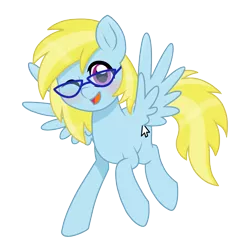 Size: 3078x3132 | Tagged: safe, artist:superanina, derpibooru import, oc, oc:cloud cuddler, unofficial characters only, pegasus, pony, blushing, cute, cutie mark, female, flying, glasses, mouse cursor, one eye closed, open mouth, simple background, solo, transparent background