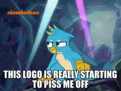 Size: 955x720 | Tagged: safe, derpibooru import, edit, edited screencap, screencap, gallus, gryphon, what lies beneath, angry, annoyed, caption, image macro, irritated, male, meme, meta, nickelodeon, text