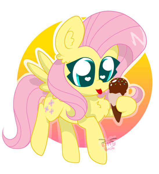 Size: 2968x3248 | Tagged: safe, artist:kittyrosie, derpibooru import, fluttershy, pegasus, pony, female, food, heart eyes, ice cream, mare, simple background, solo, tongue out, transparent background, wingding eyes