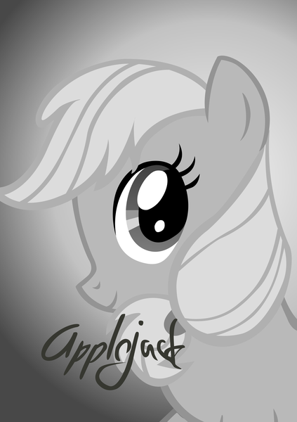 Size: 5000x7100 | Tagged: absurd resolution, applejack, artist:dzejpi, autograph, black and white, bust, derpibooru import, grayscale, monochrome, photo, portrait, poster, safe, solo, vector