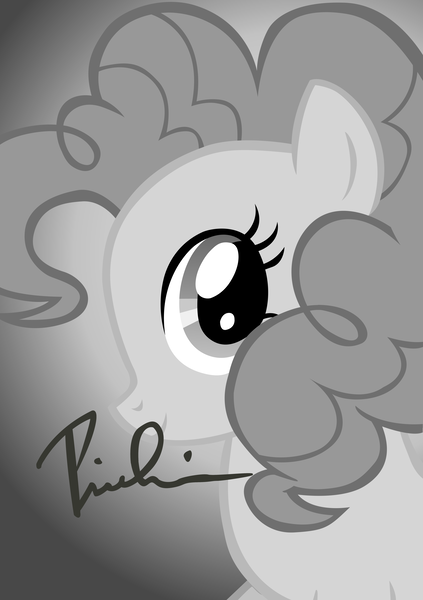 Size: 5000x7100 | Tagged: absurd resolution, artist:dzejpi, autograph, black and white, bust, derpibooru import, grayscale, monochrome, photo, pinkie pie, portrait, poster, safe, solo, vector