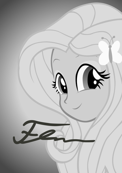 Size: 5000x7100 | Tagged: safe, artist:dzejpi, derpibooru import, fluttershy, equestria girls, absurd resolution, autograph, black and white, bust, grayscale, monochrome, photo, portrait, poster, solo, vector