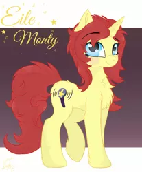 Size: 1200x1452 | Tagged: safe, artist:wulfieshydev, derpibooru import, oc, oc:eilemonty, unofficial characters only, pony, unicorn, chest fluff, eilemonty, female, happy, mare, ponysona, solo