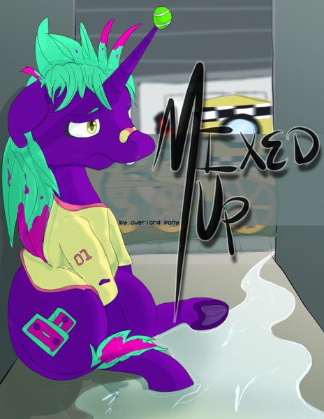 Size: 2975x3850 | Tagged: alleyway, artist:overlord pony, cover, demiboy, derpibooru import, nonbinary, oc, oc:mix tape, sad, safe, solo, street, unofficial characters only