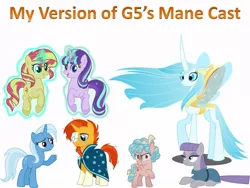 Size: 960x720 | Tagged: safe, derpibooru import, cozy glow, maud pie, queen chrysalis, starlight glimmer, sunburst, sunset shimmer, trixie, changedling, changeling, changeling queen, earth pony, pegasus, pony, unicorn, school raze, spoiler:g5, confused, confusion, eye contact, fake news, female, filly, frown, g5, glare, glowing horn, grin, gritted teeth, horn, levitation, lidded eyes, looking at each other, looking at you, magic, male, mare, messy mane, open mouth, prone, purified chrysalis, raised hoof, self-levitation, simple background, smiling, smirk, stallion, telekinesis, white background, wide eyes