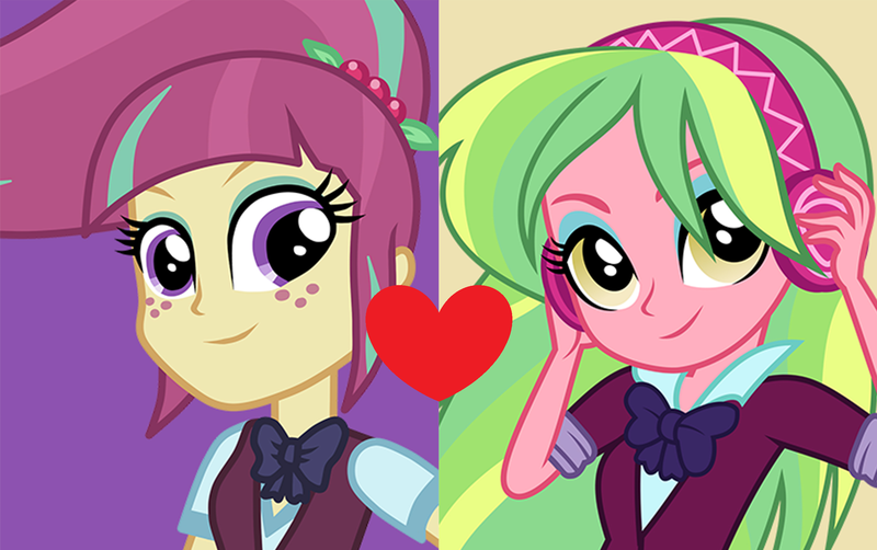 Size: 2610x1638 | Tagged: safe, artist:themexicanpunisher, derpibooru import, lemon zest, sour sweet, equestria girls, friendship games, clothes, crystal prep academy uniform, female, freckles, headphones, heart, lemonsweet, lesbian, school uniform, shipping