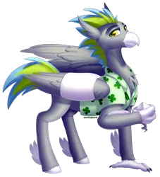 Size: 2466x2712 | Tagged: artist:meowcephei, bandage, bandaged wing, broken wing, classical hippogriff, clothes, commission, derpibooru import, hippogriff, injured, male, oc, oc:malus fortuna, safe, simple background, solo, transparent background, unofficial characters only, wings