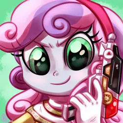 Size: 1800x1800 | Tagged: safe, artist:whitediamonds, derpibooru import, sweetie belle, equestria girls, >:), chouriki sentai ohranger, female, gun, power rangers, power rangers zeo, smiling, smirk, solo, super sentai, weapon, yellow ranger