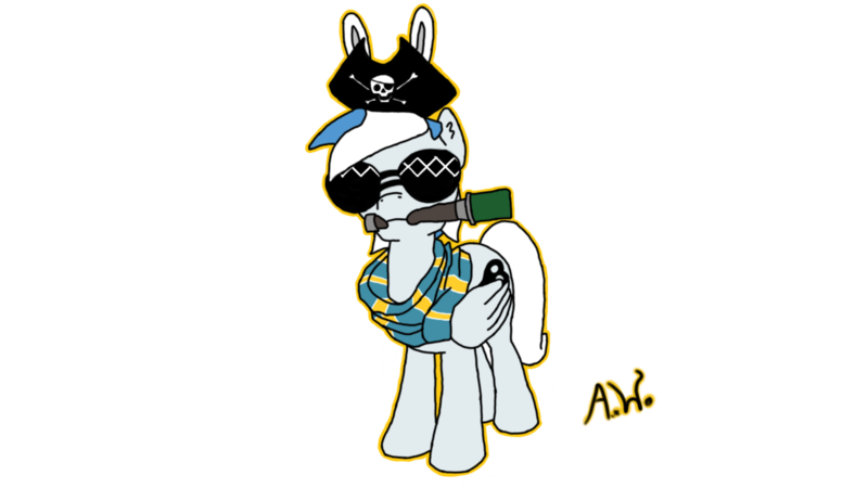 Size: 1920x1080 | Tagged: safe, artist:artemis whooves, derpibooru import, oc, oc:artemis whooves, unofficial characters only, pegasus, pony, aviator glasses, blu team, bunny ears, clothes, demoman, grenade, hat, pirate, pirate hat, scarf, simple background, solo, stielhandgranaten, sunglasses, team fortress 2, transparent background