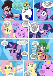 Size: 800x1133 | Tagged: safe, artist:imbriaart, derpibooru import, fluttershy, spike, twilight sparkle, twilight sparkle (alicorn), alicorn, dog, dragon, pegasus, pony, comic:magic princess war, adventure time, comic, crossdressing, crossover, crying, disguise, ice king, lumpy space princess, marco diaz, star vs the forces of evil