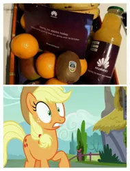 Size: 3106x4096 | Tagged: applejack, banana, derpibooru import, edit, edited screencap, food, fruit, honest apple, huawei, implied apple, irl, kiwi fruit, obligatory pony, orange, photo, safe, screencap