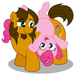 Size: 2973x2984 | Tagged: safe, artist:aleximusprime, derpibooru import, pinkie pie, oc, oc:alex the chubby pony, pony, alex the chubby pony, best friends, canon x oc, cheering up, chubby, couple, cute, duo, fat, goofy, happy, just being silly, oc and canon, pair, playful, playing, plump, silly, silly pony, simple background, transparent background, upside down