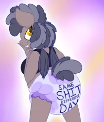 Size: 1200x1400 | Tagged: suggestive, artist:plinkie_poi, derpibooru import, oc, oc:plinkie poi, unofficial characters only, anthro, bat pony, bat pony oc, bat wings, diaper, diaper fetish, fetish, poofy diaper, solo, vulgar, wings