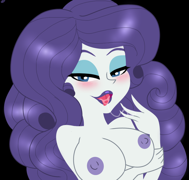 Size: 880x836 | Tagged: questionable, artist:purfectprincessgirl, derpibooru import, rarity, equestria girls, bedroom eyes, big breasts, big hair, blushing, breasts, busty rarity, clothes, drool, drool string, female, looking at you, nipples, nudity, open mouth, partial nudity, purple lipstick, sexy, solo, stupid sexy rarity, tongue out, topless