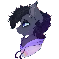 Size: 1024x1024 | Tagged: safe, artist:_spacemonkeyz_, derpibooru import, oc, oc:moon tear, bat pony, pony, bust, clothes, crying, hoodie, male, portrait, simple background, solo, stallion, transparent background