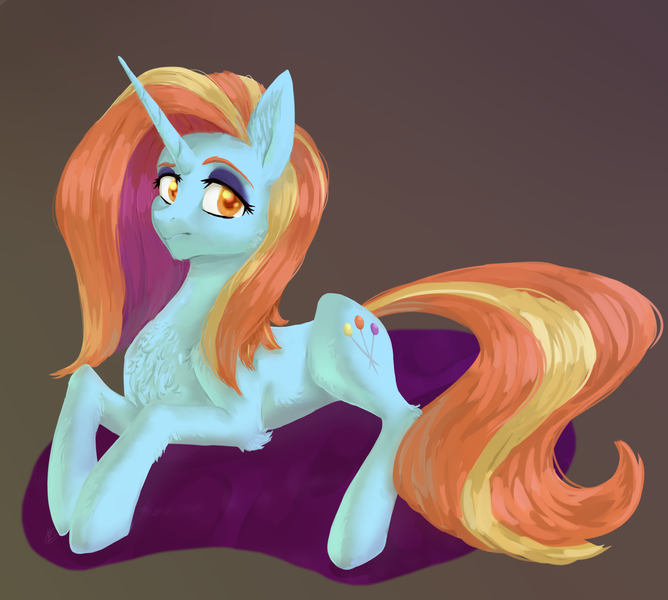 Size: 2620x2352 | Tagged: safe, artist:renka2802, artist:tigra0118, derpibooru import, sassy saddles, pony, unicorn, chest fluff, colored pupils, ear fluff, elbow fluff, female, leg fluff, lineless, mare, solo