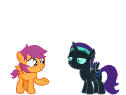 Size: 1024x768 | Tagged: safe, artist:turnaboutart, derpibooru import, scootaloo, oc, oc:nyx, alicorn, pegasus, pony, alternate universe, base used, colt, cutie mark, female, filly, hairband, male, rule 63, scooteroll, simple background, transparent background